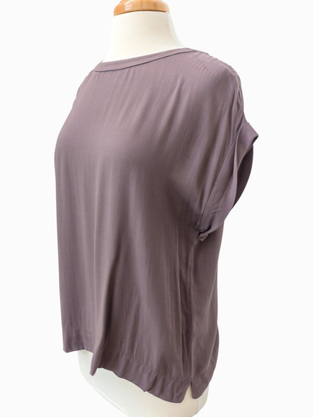 Theory Draped Rayon Top Sz S, Taupe-Mauve, Extended Shoulder Blouse - Picture 3 of 14